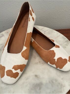 Madewell White & Brown Cow-Print Slip-On Ballet Flats